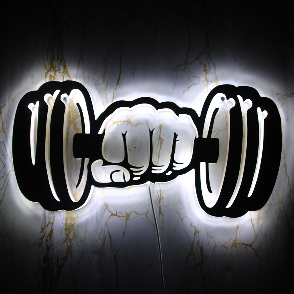 Home Gym Dumbbell Workout - Dumbbells Strength LED Wall Light Sign