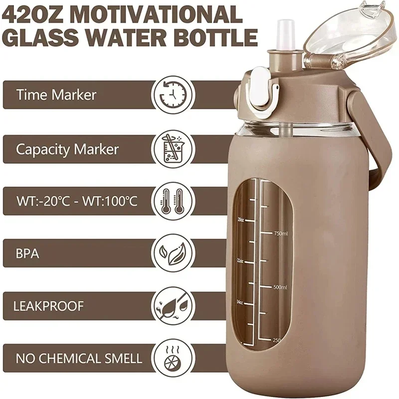 Home Gym Kettler - 1000ML Glass Water Bottles With Straw,