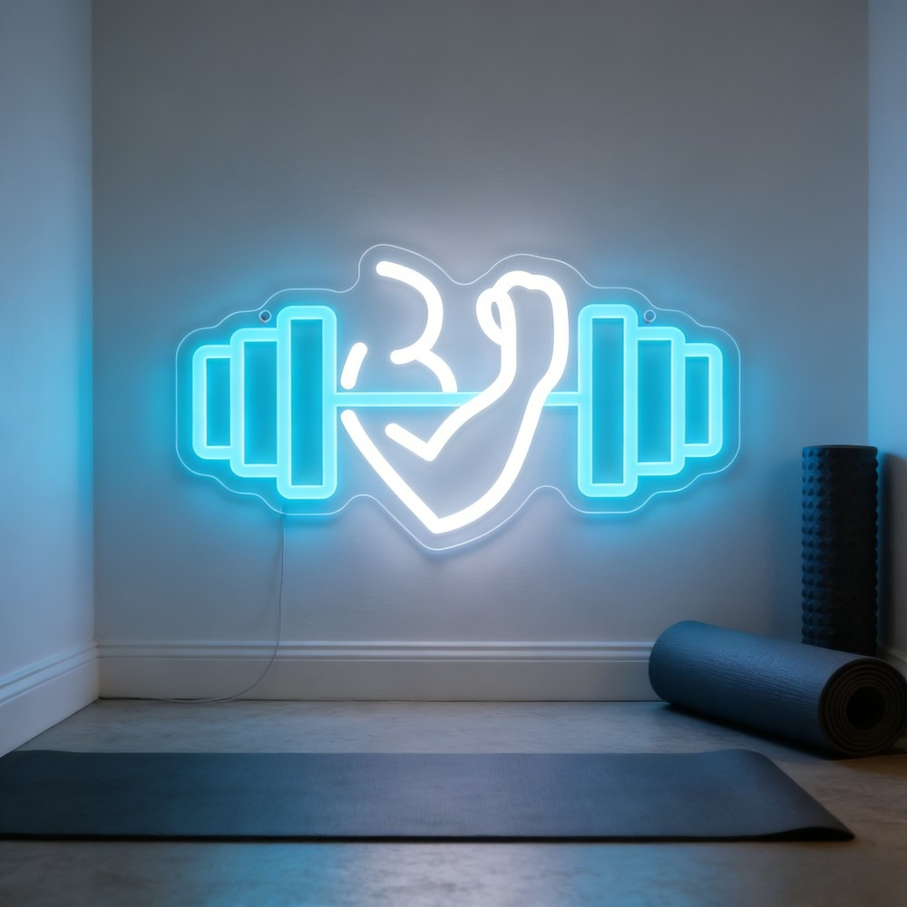 Home Gym Dumbbell Workout - Bicep Dumbbell Neon Sign LED Wall